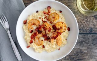 Risotto gamberi e pancetta con Conegliano Valdobbiadene Prosecco Superiore DOCG